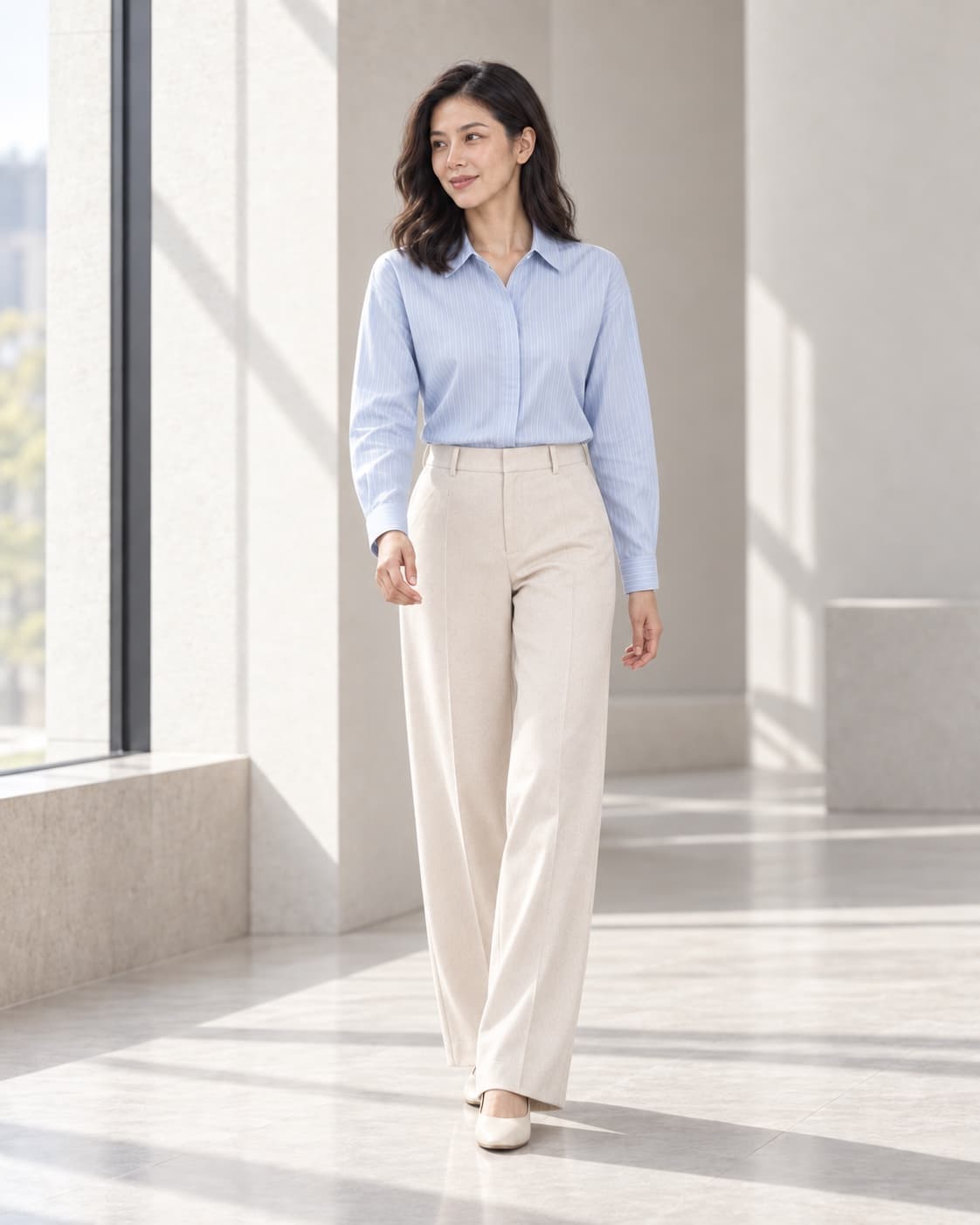 Concept Line Poplin Shirt sọc Mist Blue của MAY Atelier