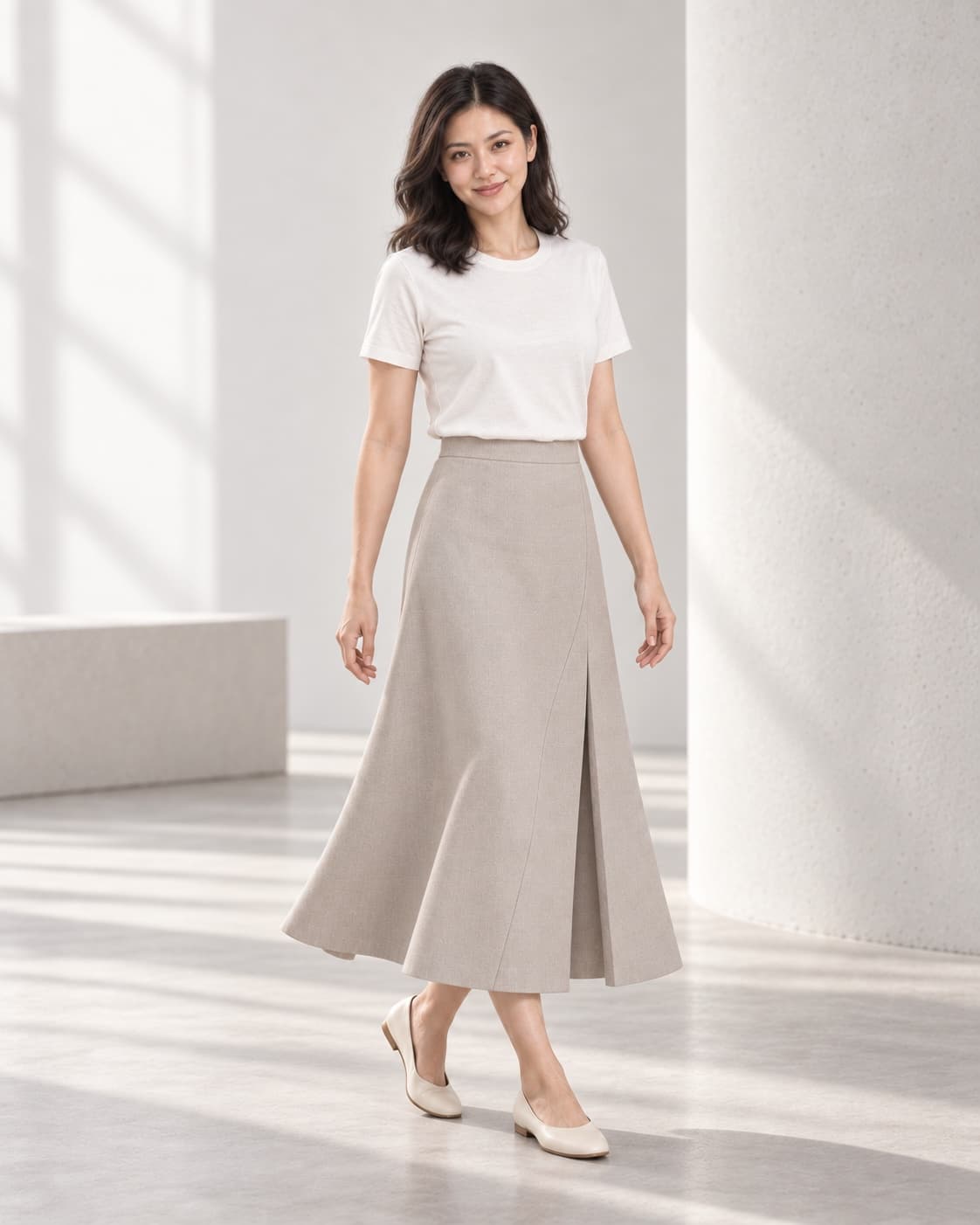 Concept Panel A-Line Skirt màu Stone của MAY Atelier