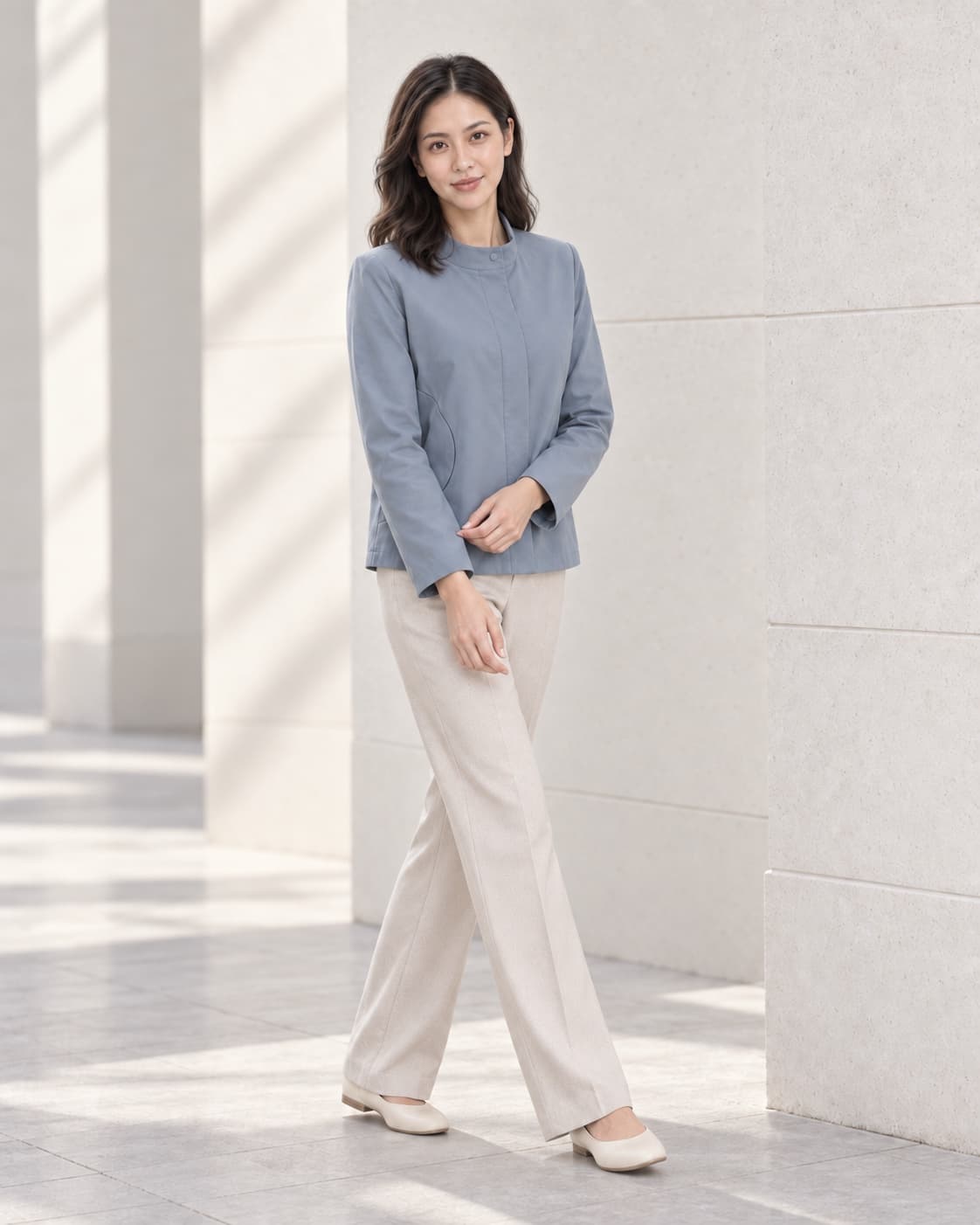 Người mẫu ảo An trong concept Arc Mac Jacket màu Slate Blue