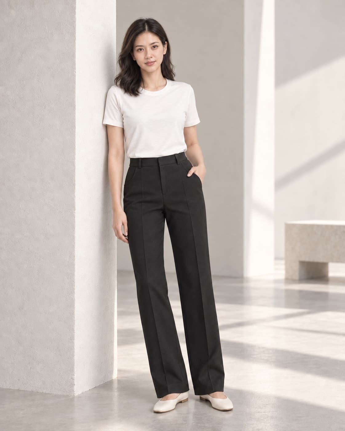 Người mẫu ảo An trong concept Front-Seam Straight Trouser màu MAY Ink